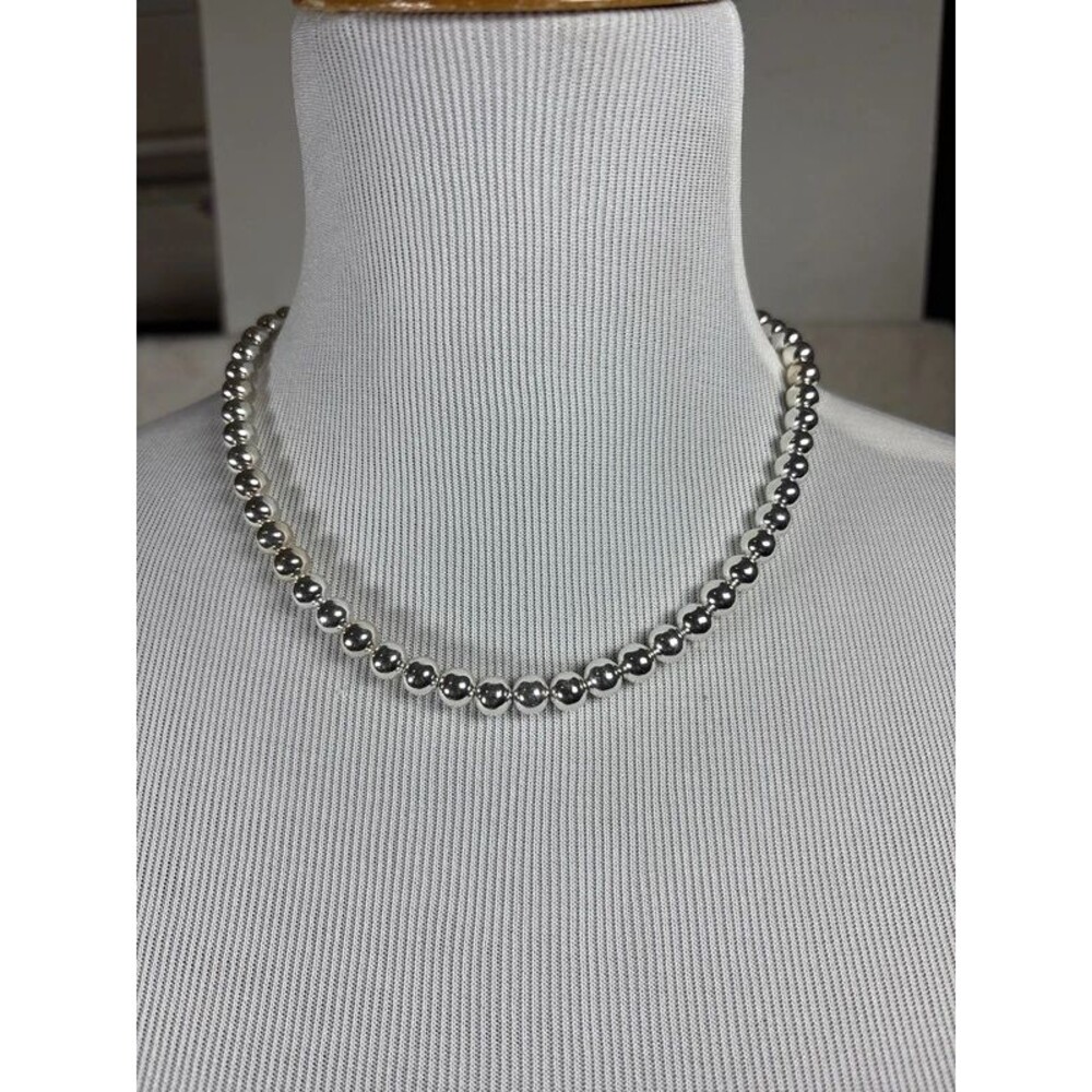 Silver-Tone Graduated Beaded Necklace – Toggle Clasp